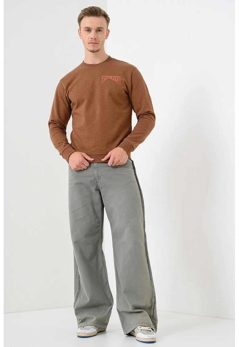 Bluza de trening din bumbac cu logo, Maro inchis/Roz