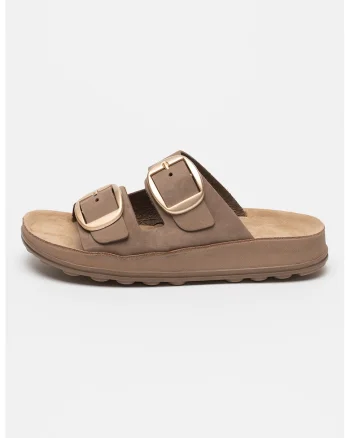 Papuci de casa din piele cu catarame Karol, Maro camel