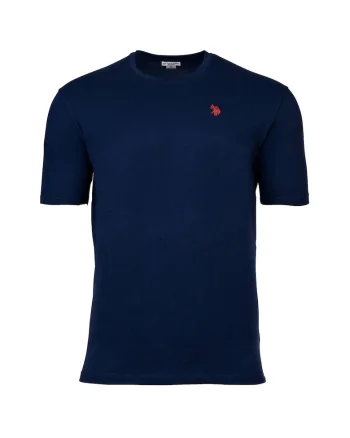 Tricou de bumbac cu decolteu la baza gatului si logo discret, Bleumarin inchis