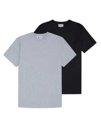 Set de tricouri din bumbac cu model uni - 2 piese, Negru/Gri deschis