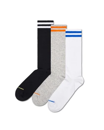 Set de sosete lungi unisex cu model in dungi - 3 perechi, Alb/Negru/Gri