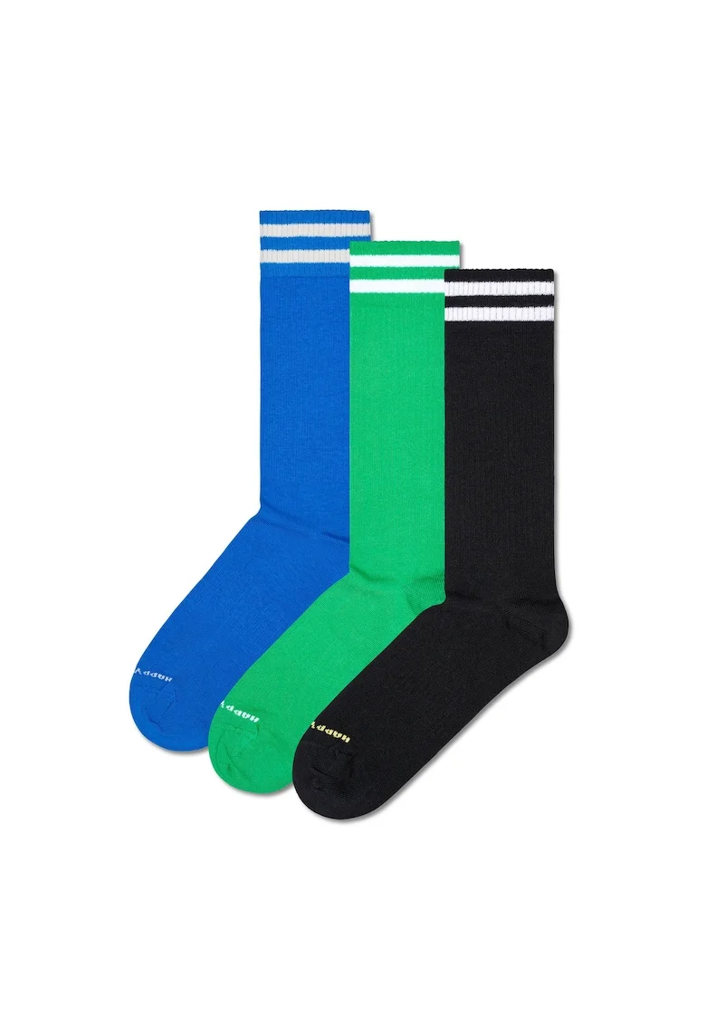 Set de sosete lungi unisex cu model in dungi - 3 perechi, Verde/Negru/Albastru
