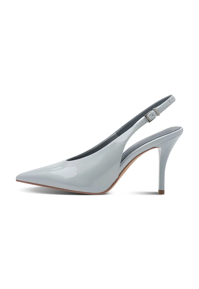 Pantofi slingback de piele ecologica lacuita cu toc inalt, Albastru deschis