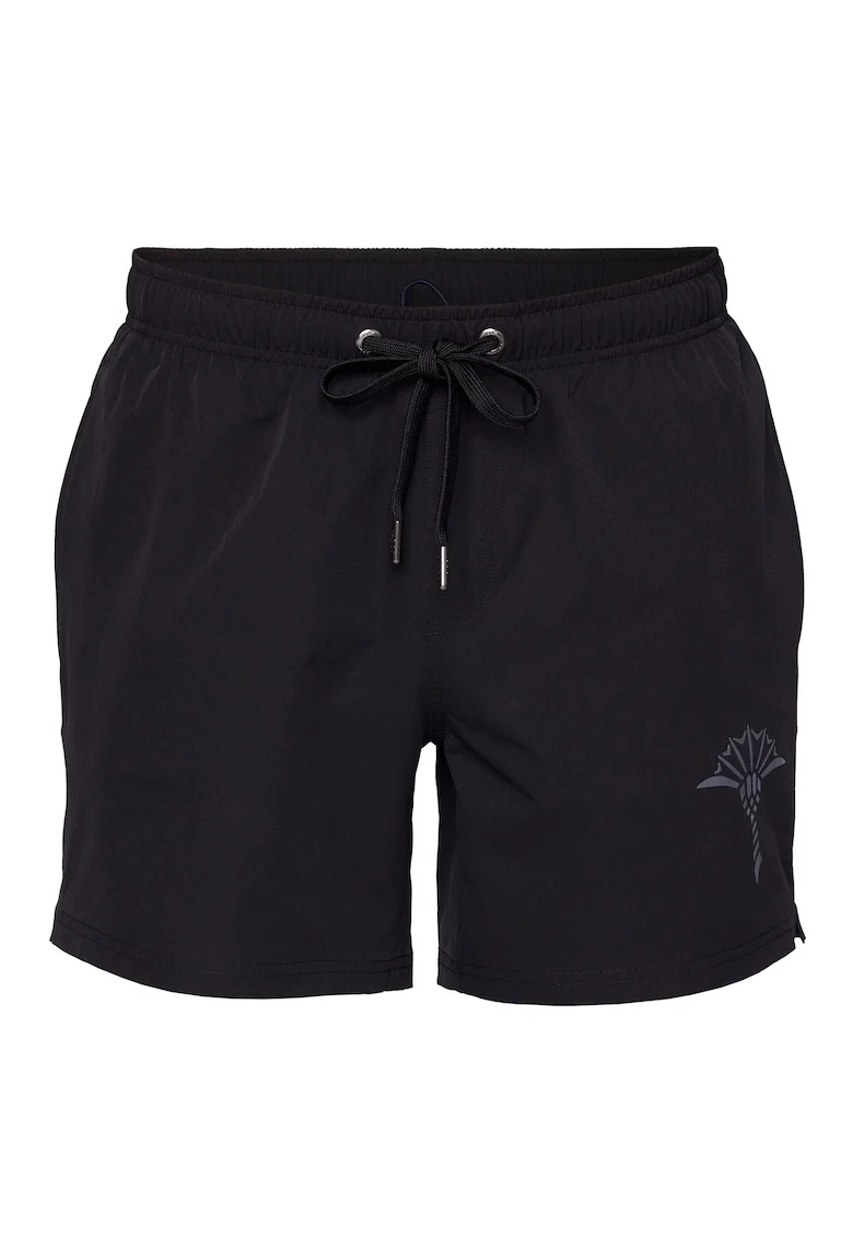 Pantaloni scurti de baie cu snur de ajustare si buzunare, Negru