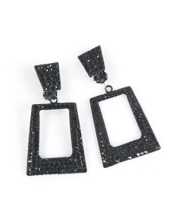 Cercei negri eleganti cu strasuri si design geometric