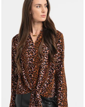 Bluza din viscoza cu detaliu cu nod, Negru/Maro scortisoara/Roz