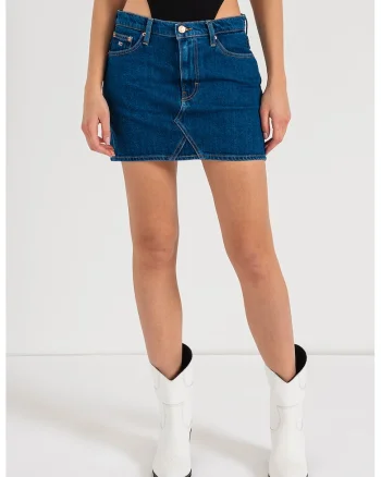Fusta din denim cu talie joasa, Albastru inchis