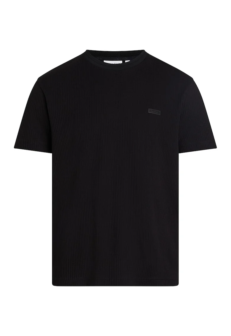 Tricou din bumbac cu decolteu la baza gatului, Negru
