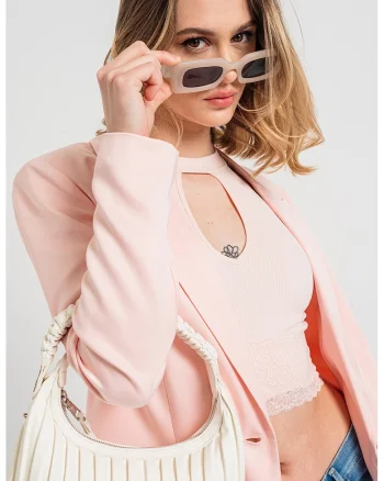 Sacou uni cu buzunare cu clapa, Roz pastel