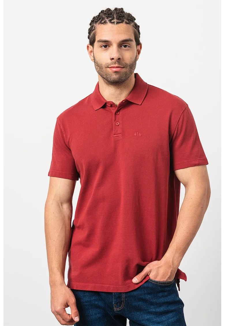 Tricou polo din pique, Rosu inchis