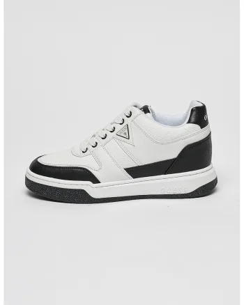 Pantofi sport de piele ecologica cu logo, Alb/Negru