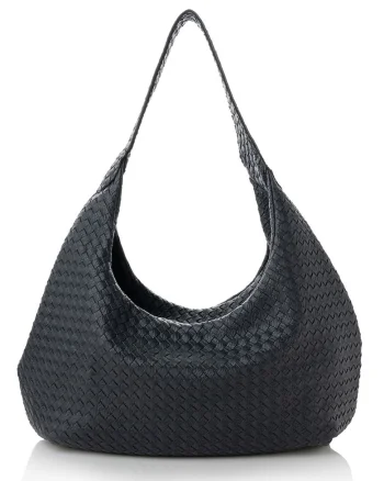 Geanta hobo cu model tesut, Negru