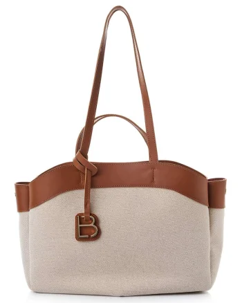 Geanta shopper cu garnituri din piele ecologica si talisman, deschis, Maro scortisoara/Bej deschis, 22 x 42 x 19 cm