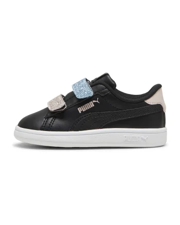 Pantofi sport Smash 3.0 de piele ecologica cu velcro si particule stralucitoare, Negru/Albastru lavanda/Roz prafuit