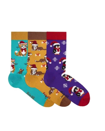 Set 3 perechi de sosete bumbac organic de craciun Colour Cotton Wintertime- Pinguin, Catel si Pisicuta