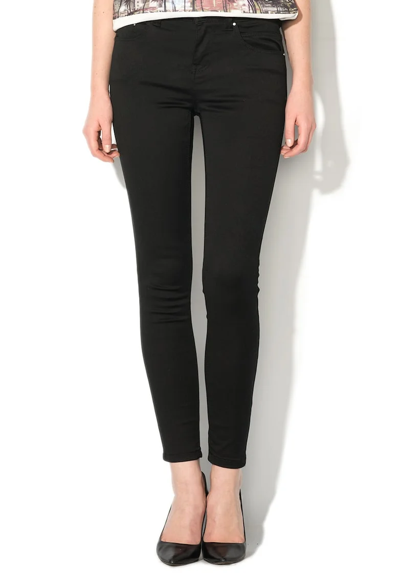 Pantaloni negri super skinny cu fermoar