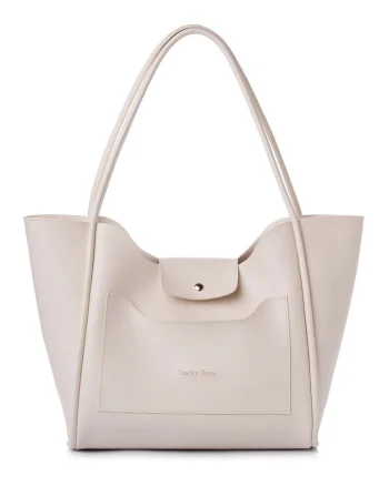 Geanta shopper din piele ecologica, Crem