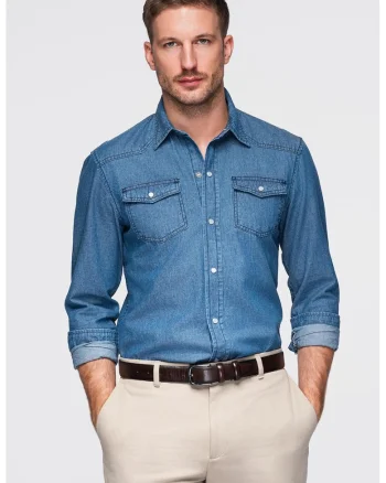 Camasa din denim cu capse, Albastru