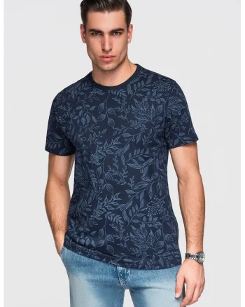 Tricou cu model si decolteu rotund, Albastru lavanda/Bleumarin