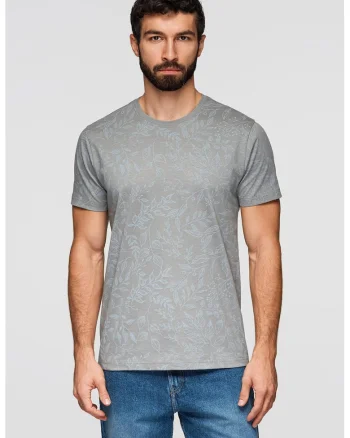 Tricou cu model si decolteu rotund, Gri/Albastru glaciar