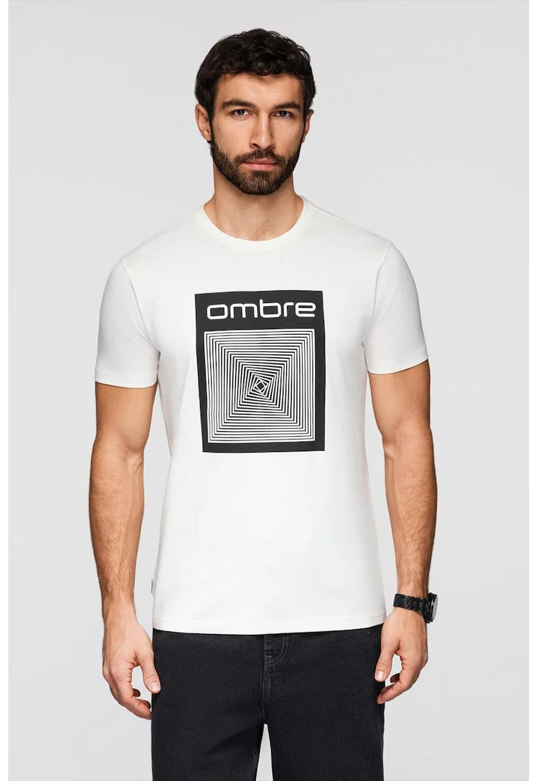 Tricou slim fit cu imprimeu, Alb/Negru stins