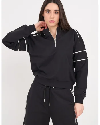 Bluza de trening crop din amestec de bumbac, Alb/Negru