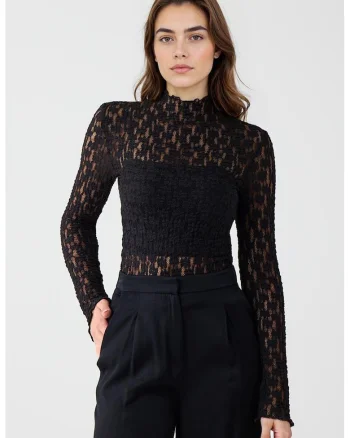 Bluza transparenta din dantela cu guler scurt