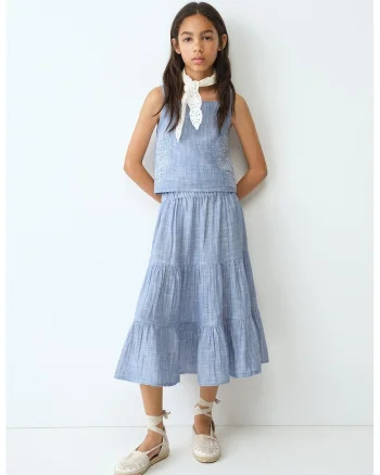 Bluza din bumbac cu broderie, Albastru deschis