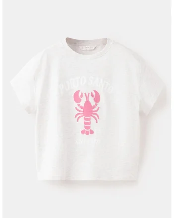 Tricou cu decolteu la baza gatului si imprimeu text, Fucsia/Gri deschis melange