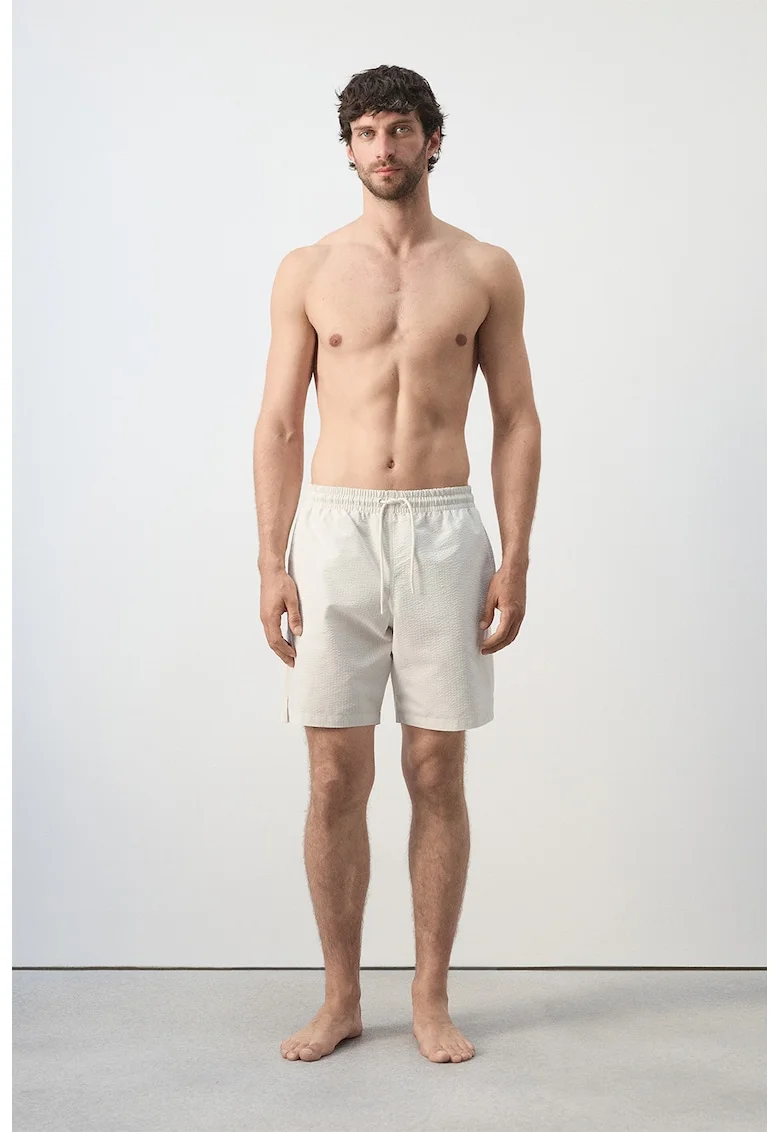Pantaloni scurti de baie din amestec de bumbac cu talie ajustabila, Bleumarin