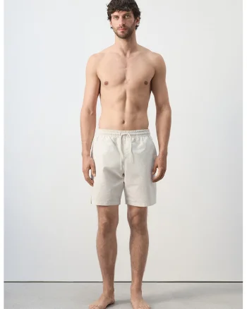 Pantaloni scurti de baie din amestec de bumbac cu talie ajustabila, Bleumarin