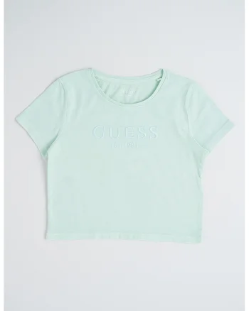 Tricou crop cu logo, Verde pal