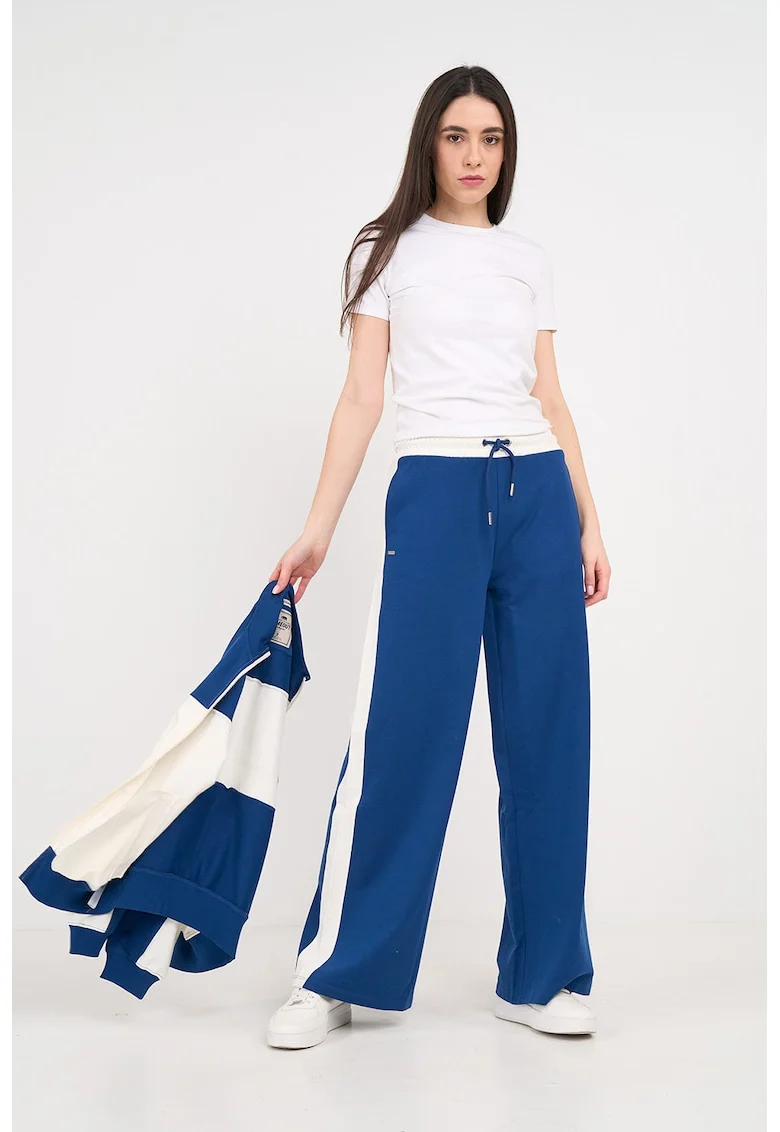 Pantaloni de trening cu croiala ampla si snururi de ajustare, Albastru inchis