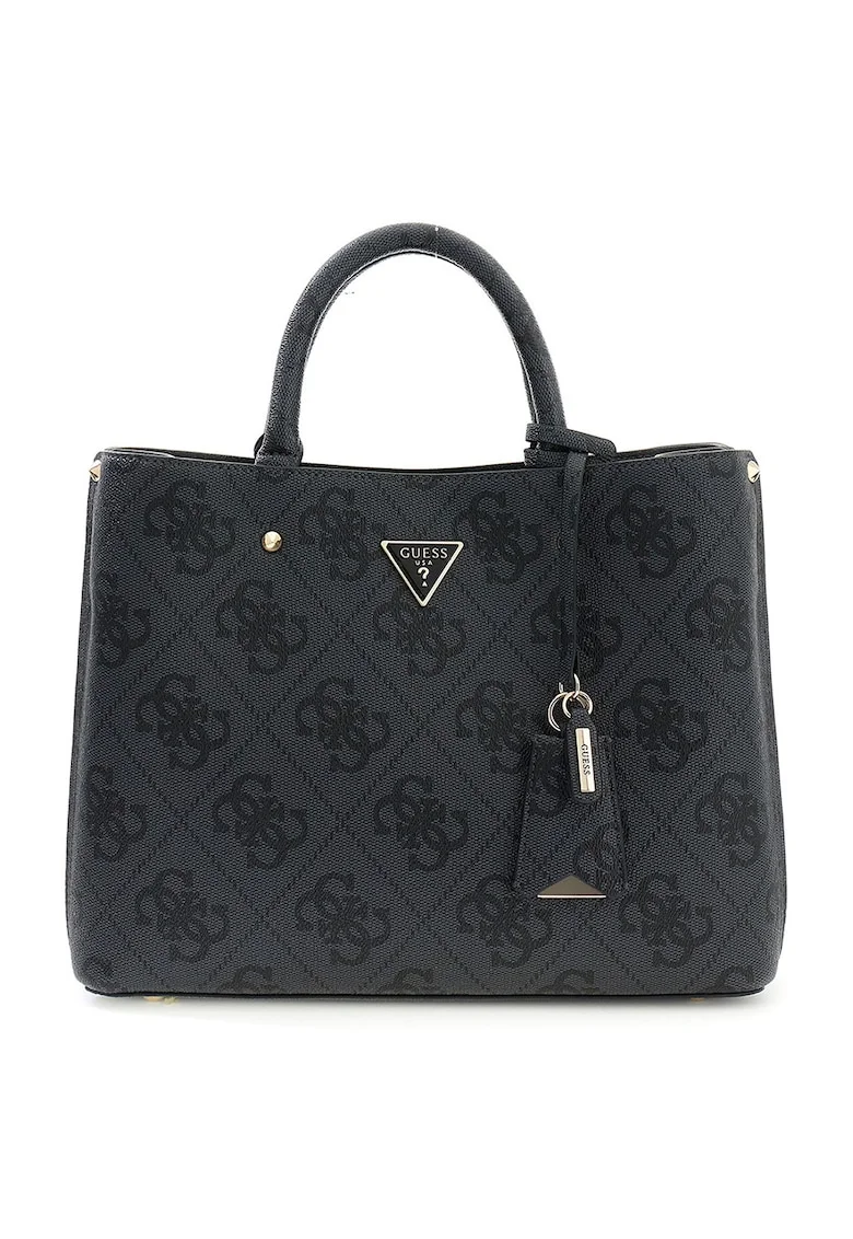 Geanta shopper cu fermoar si model monograma Meridian, Negru