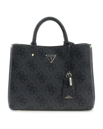 Geanta shopper cu fermoar si model monograma Meridian, Negru