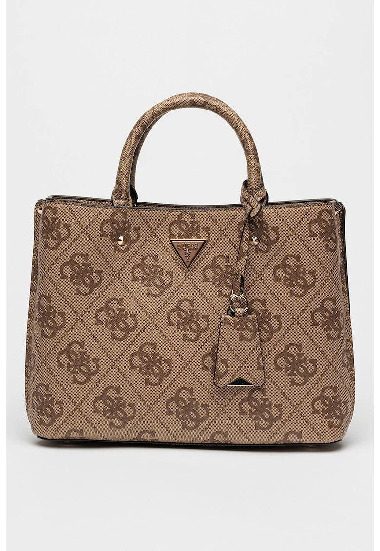 Geanta shopper cu fermoar si model monograma Meridian, Maro camel
