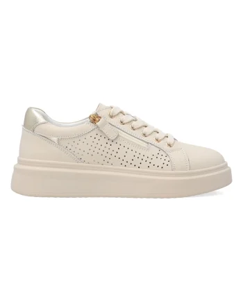 Pantofi sport din piele cu detalii perforate si fermoar
