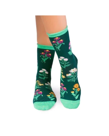 Sosete Fine din Bumbac organic cu model floral Verde