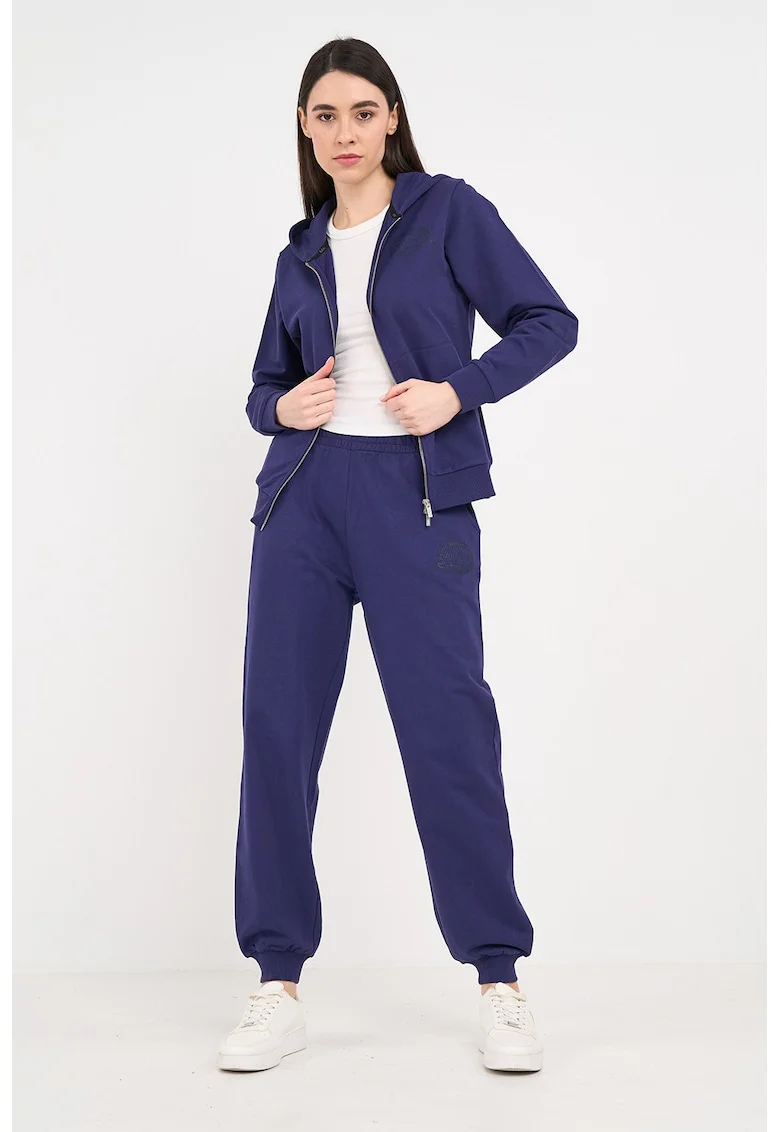 Pantaloni de trening din amestec de bumbac cu detaliu logo, Albastru indigo