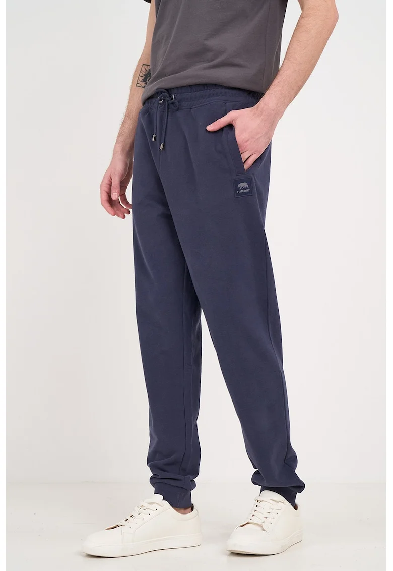 Pantaloni de trening din amestec de bumbac cu snur de ajustare, Bleumarin