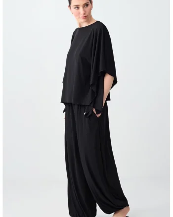 Pantaloni relaxed fit cu aspect striat, Negru