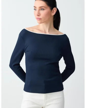 Bluza cu decolteu barcuta, Bleumarin