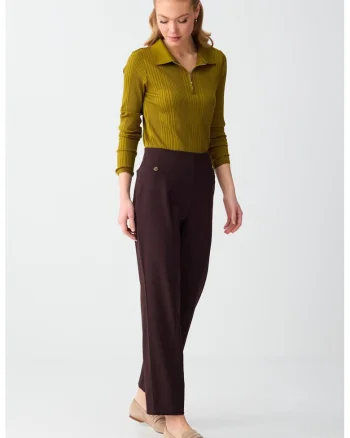 Pantaloni drepti cu talie inalta, Maro inchis