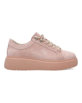 Pantofi sport din piele intoarsa cu talpa wedge, Roz