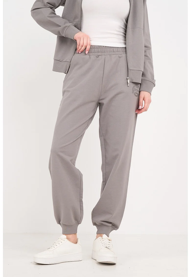 Pantaloni din amestec de bumbac cu croiala conica, Maro taupe