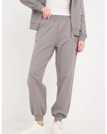 Pantaloni din amestec de bumbac cu croiala conica, Maro taupe