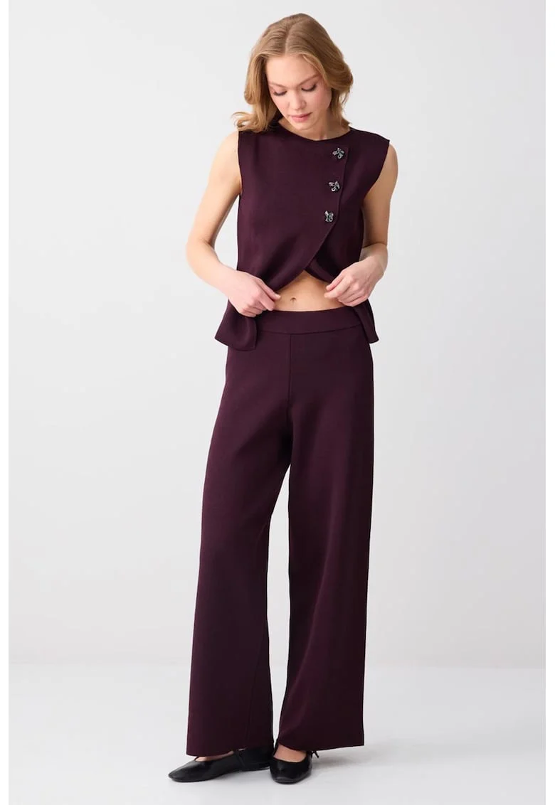 Pantaloni cu croiala ampla si talie medie, Violet aubergine