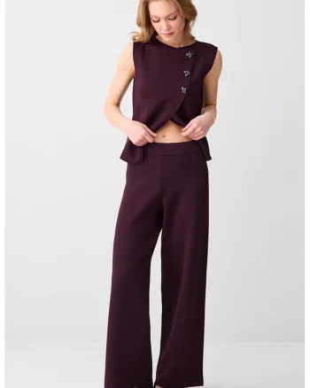 Pantaloni cu croiala ampla si talie medie, Violet aubergine