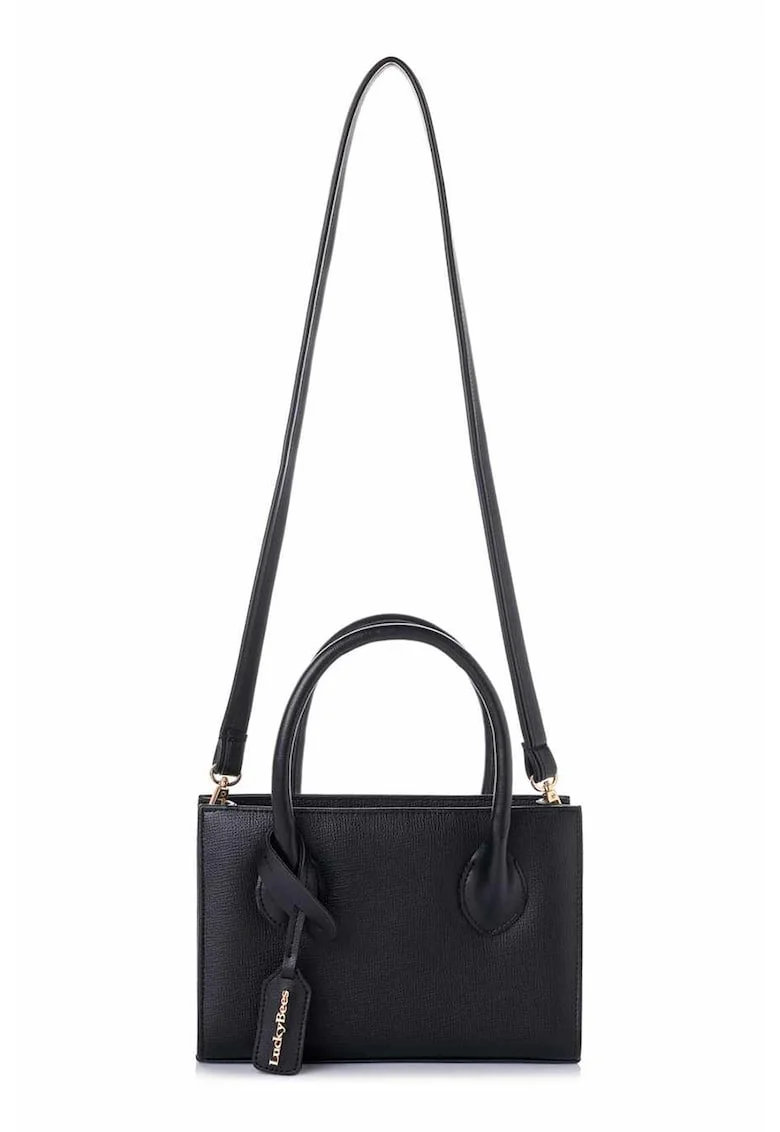 Geanta Saffiano, Negru, 17 x 25 x 8 cm