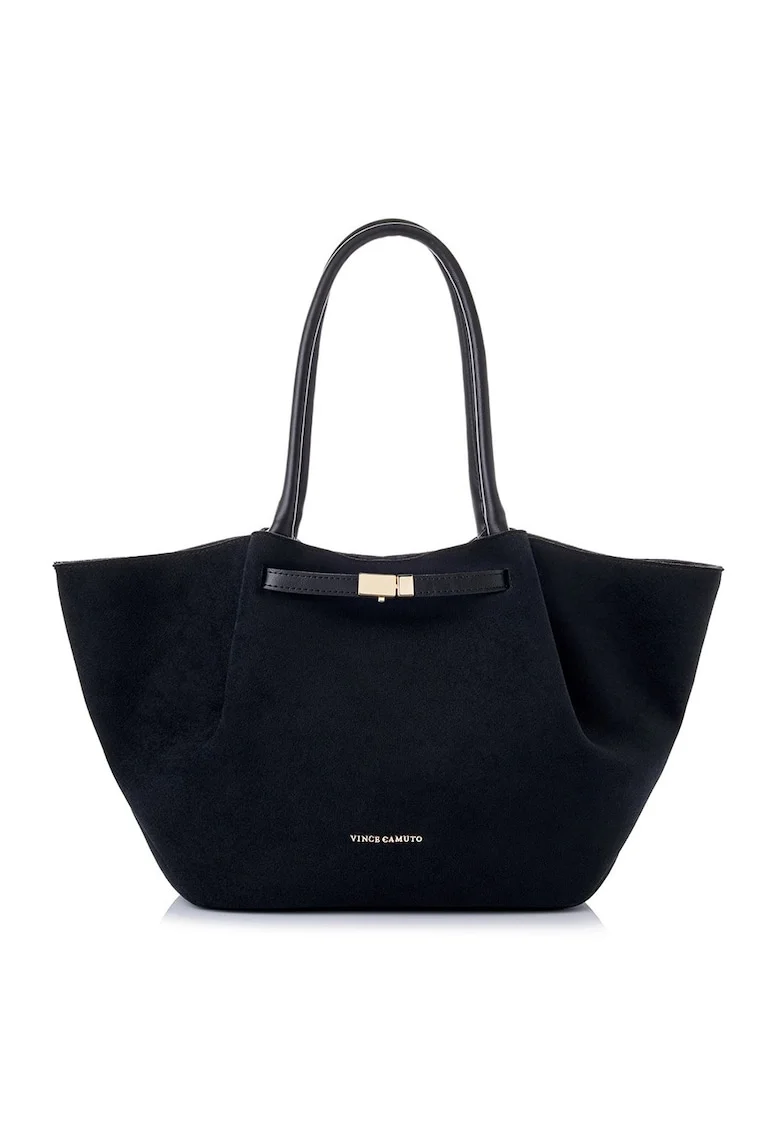 Geanta shopper  din piele intoarsa sintetica, Negru, 27 x 52 x 13 cm